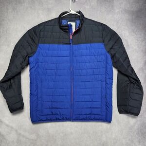 GAP Puffer Jacket Mens XL Blue Black Quilted Zip Front‎ Outerwear Warm Coat